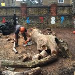 Complete removal of tree and construction of play equipment at Chisenhale School in East London, commissioned by LBTH