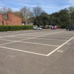 St Marks gate Car park at Victoria park, line works to make parking bays for  Tower Hamlets, done by Bow Maintenance and Landsacaping